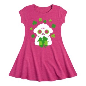 Girls' - Instant Message - St. Patrick's Day Sheep Holding a Shamrock Fit & Flair Cap Sleeve Dress - 1 of 2