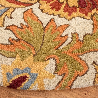 Ivory Garden Floral Hand-Knotted Wool Round Rug, 6'