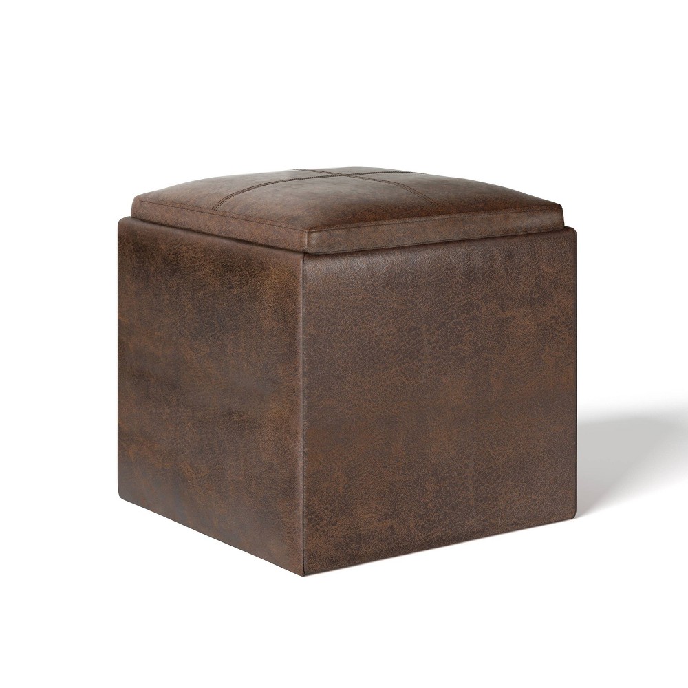 Photos - Pouffe / Bench 17" Townsend Cube Storage Ottoman with Tray Distressed Chestnut Brown - Wy