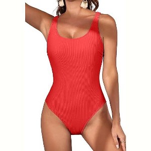 Eomenie Womens One Piece Swimsuits Ribbed Tummy Control Bathing Suit Scoop Neck Low Back Swimwear - 1 of 3