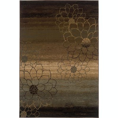 Hudson Brown and Green Floral Rectangular Area Rug