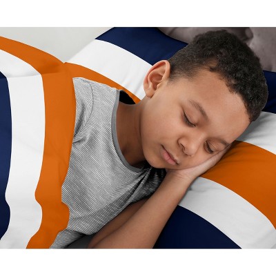 Navy and Orange Striped Full Microfiber Comforter Set