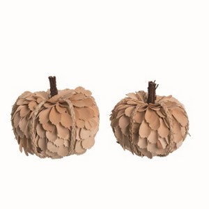 Transpac Foam 7.87 in. Brown Autumn Leaves Textured Pumpkins Set of 2 - 1 of 2