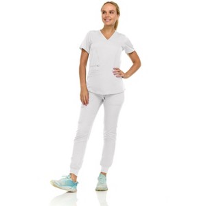 MediChic Scrubs for Women's V-Neck Scrub Set with Six Pocket Ribbed Cargo Jogger Pants with 4-Way Stretch - 1 of 4