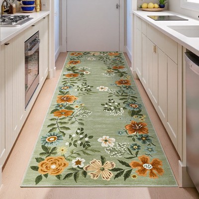 Washable Floral Area Rug Living Room Rug, Foldable Soft Indoor Carpet for Bedroom, Office & Dinning Room