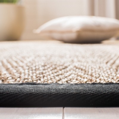 Herringbone Hand-Knotted Cotton Area Rug 4' Square, Natural & Black