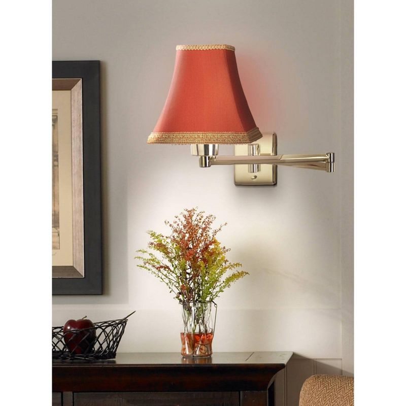 Barnes and Ivy Modern Swing Arm Wall Lamp Antique Brass Plug-In Light Fixture Rust Orange Square Shade for Bedroom Bedside Reading, 3 of 4