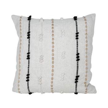 20X20 Inch Hand Woven Multi Stripe Outdoor Pillow White Polyester With Polyester Fill by Foreside Home & Garden