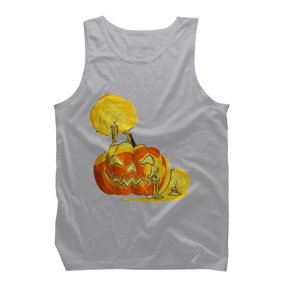 Men's Design By Humans Halloween Pumpkin with Candle and Evil Smile By wubbadub Tank Top