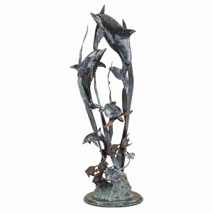 SPI Home Brass Dolphin Seaworld Seascape – 50" Ocean-Themed Floor Sculpture with Marine Life Detail - 1 of 4