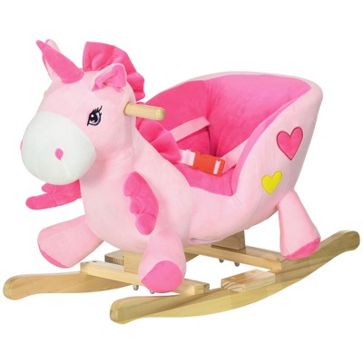 VYNXARIA Baby Rocking Horse in Unicorn Shape, Pink, 32 Songs, Wooden Base & Seat Belt