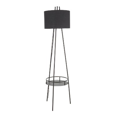 Trident Contemporary Floor Lamp with Metal and Linen Shade Black (Includes LED Light Bulb) - LumiSource