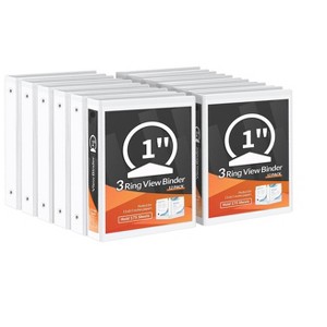 Itopfox 3 Ring Binder Bulk Pack, Clear View Binder for Office & School Supplies, PVC-Free & Non-Stick, White, 12 Pack - 1 of 4