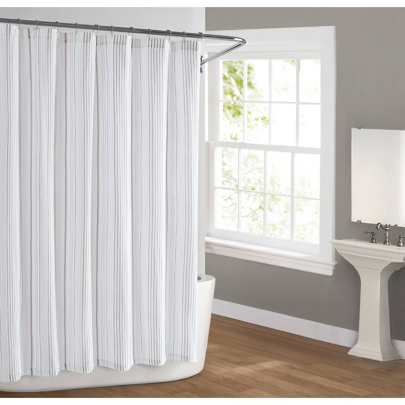 72&#34;x72&#34; Warm Hearth Striped Shower Curtain - Cottage Classics, 1 of 2