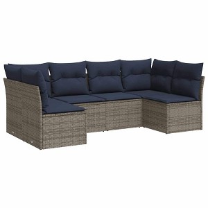 vidaXL 6 Piece Patio Sofa Set with Cushions Gray Poly Rattan - 1 of 4