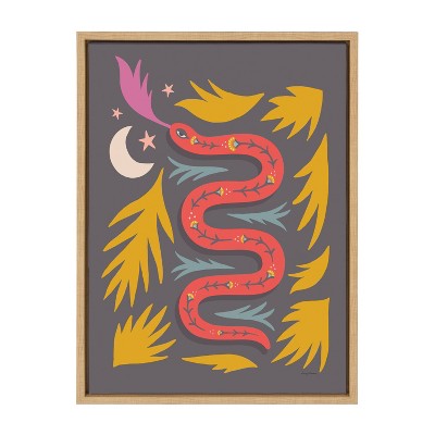 Kate & Laurel All Things Decor 18"x24" Sylvie Snake Charmer Framed Canvas Wall Art by Carey Copeland: Modern Animal Digital Art