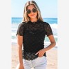 Amaryllis Women’s Sheer Mesh Short Sleeve Bow Pattern High Neck Fitted Top Lightweight Delicate - 2 of 4