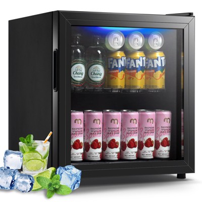 WANAI Mini Fridge Cooler 1.7 cu.ft Beverage Refrigerator with LED lights 17" in Black