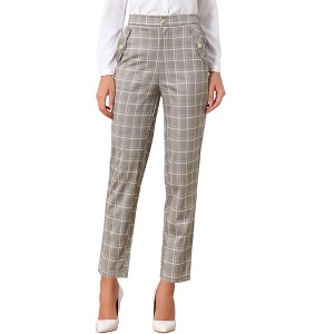 INSPIRE CHIC Women's Vintage Tartan Plaid Elastic Waist Straight Long Trousers - 1 of 4