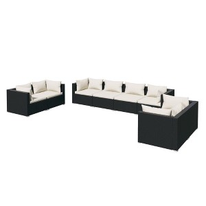 vidaXL 8 Piece Patio Lounge Set with Cushions, Poly Rattan Outdoor Furniture Set, Modular Design, Water-Resistant, Cream Cushions, Black - 1 of 4