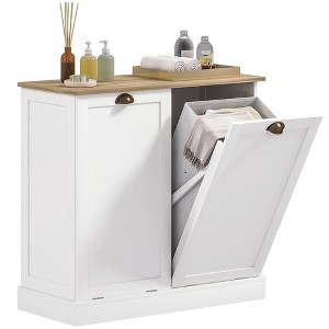 HOMCOM Dual Tilt out Laundry Hamper Cabinet with 2 Removable Basket, Modern Bathroom Storage Cabinet with Shaker Doors and Handles, White - 1 of 4
