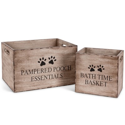 Lone Elm Studios Set of Two Assorted Wooden Pet Toy Storage Boxes
