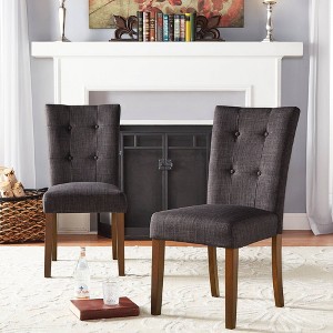 Set of 2 Chanay Button Tufted Linen Dining Chair Charcoal - Inspire Q: Elegant Armless Kitchen Seating, Wood Legs, Foam Cushion - 1 of 4