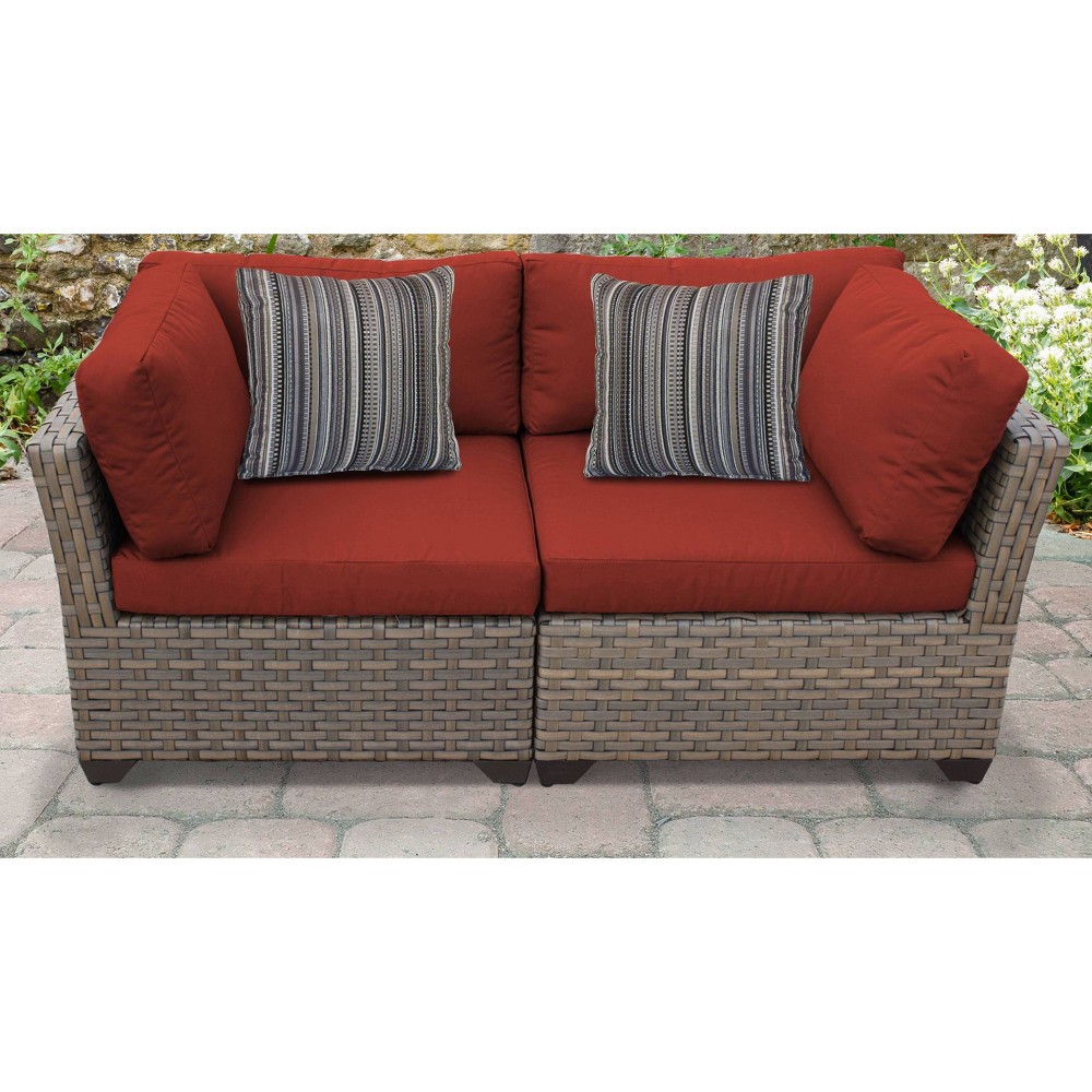Monterey 2pc Outdoor Wicker Sectional Loveseat with Cushions Terracotta TK Classics