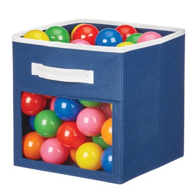 Navy and White Fabric Storage Cubes with Window, 4 Pack