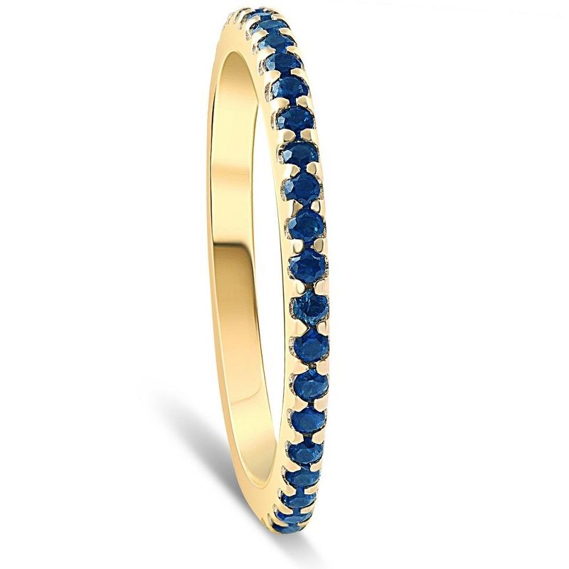 Pompeii3 3/4Ct Genuine Blue Sapphire Eternity Ring Stackable Band 10k Yellow Gold, 2 of 6