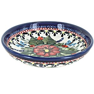 Blue Rose Polish Pottery 1950 Zaklady Small Shallow Dish - 1 of 1