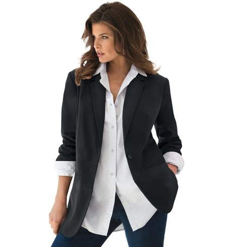 Roaman's Women's Plus Size Boyfriend Blazer, 36 W - Black : Target