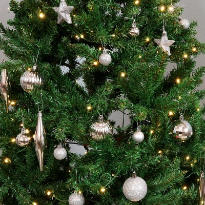 Silver Shatterproof Plastic Christmas Ornament Set, 59 Pieces