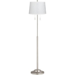 360 Lighting Abba Modern 65" Tall Standing Floor Lamp Skinny Pole Twin Pull Chain Silver Metal Brushed Steel Finish Bedroom Drum White Fibril Shade - 1 of 4