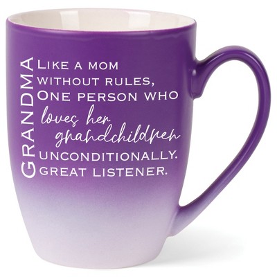 Grandma: Like A Mom Without Rules, Person Who Loves Two Toned Matte Purple White 12 ounce Ceramic Stoneware Coffee Cup Mug
