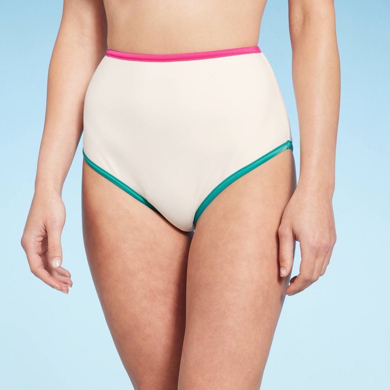 Women's Contrast Binding High Waist Bikini Bottom - Shade & Shore™, 1 of 7