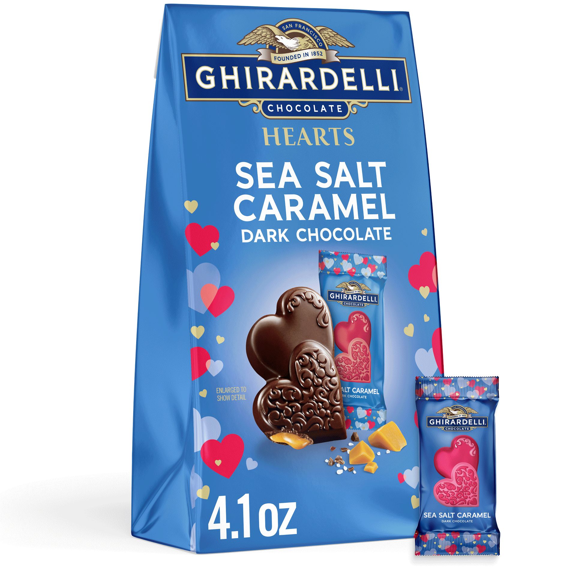 Ghirardelli Valentine's Sea Salt Caramel Hearts Dark Chocolate Candy Bag - 4.1oz