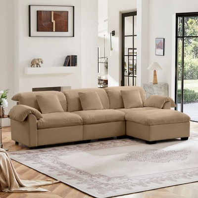 Modern Velvet L-Shaped Sectional Sofa with Storage Seats and Ottoman, 3-Seater with Reversible Ottoman, Plush Armrest Couch for Living Room
