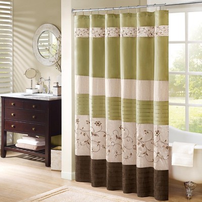 VYNXARIA 72*72"Faux Silk Embroidered Floral Shower Curtain,Green