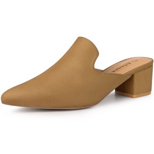 Allegra K Women's Faux Suede Slip-on Pointed Toe Chunky Heels Slide Mules - 1 of 4