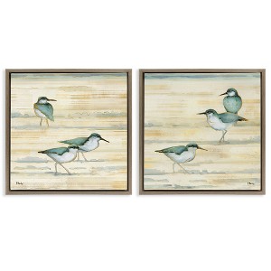Stupell Industries Sandpipers Abstract Water Shoreline Black Framed Floater Canvas Wall Art - 1 of 4