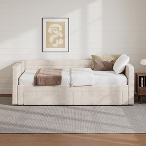 Twin to King Size Daybed with Trundle, Twin Size Chenille Upholstered Extendable Sofa Bed Frame with Storage Drawers - ModernLuxe - 1 of 4