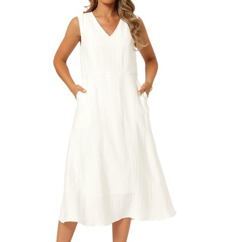 Женские платья INSPIRE CHIC Women's Casual Summer Sleeveless V Neck Casual Flowy A-Line Midi Dresses with Pocket Large Beige