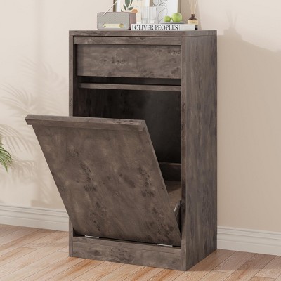 Trash Cabinet Tilt Out, Hidden Trash Cabinet 10 Gallon Pet-Proof Trash Bin Holder, Free Standing Garbage Can Cabinet