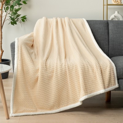Cream Reversible Sherpa Fleece Throw Blanket, 50" x 60"