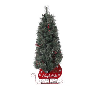 COZONY Flocked Artificial Christmas Tree, Slim Pre-Lit Snow Pine Xmas Tree with Metal Stand, Realistic Branches for Indoor Outdoor Holiday Home Decor - 1 of 4