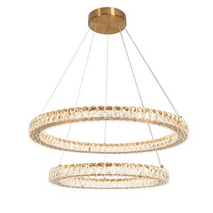 LNC Metorcalipia 2-Lights 30.3" Luxury and Glam Double-Circle  Tiered Crystal Integrated LED Crystal Chandelier, Gold - 1 of 4