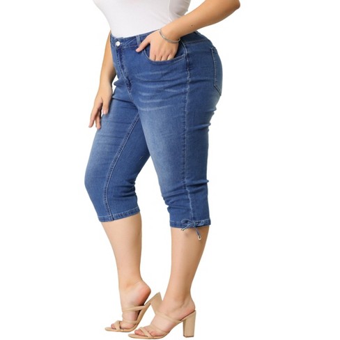 Agnes Orinda Women's Plus Size Mid Rise Fray Casual Cropped Denim Jeans ...