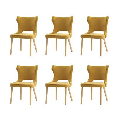 Leticia Mid-century Modern Wingback Dining Chair with Solid Wood Legs Set of 6|ARTFUL LIVING DESIGN-Mustard