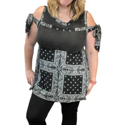 Women's Bandana Print Ribbon Sleeve Tank Top - POL